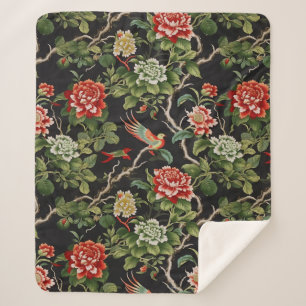 rood groene chinoiserie floral sherpa deken