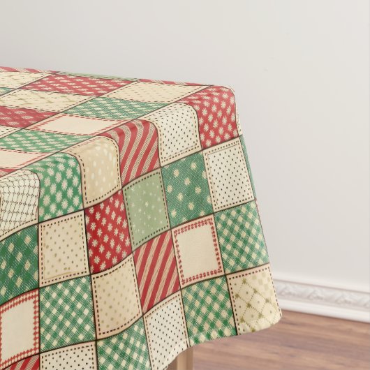 Rood groene crème rustieke geruite patchwork quilt tafelkleed (Voorbeeld)
