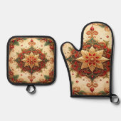 Rood groene decoratie ovenwant & pannenlap set (Voorkant)