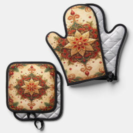 Rood groene decoratie ovenwant & pannenlap set