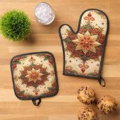 Rood groene decoratie ovenwant & pannenlap set (Top down)