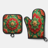 Rood groene decoratie ovenwant & pannenlap set (Voorkant)