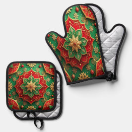 Rood groene decoratie ovenwant & pannenlap set