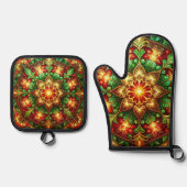 Rood groene decoratie ovenwant & pannenlap set (Voorkant)