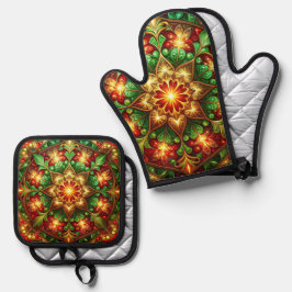Rood groene decoratie ovenwant & pannenlap set