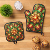 Rood groene decoratie ovenwant & pannenlap set (Top down)