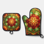 Rood groene decoratie ovenwant & pannenlap set (Voorkant)