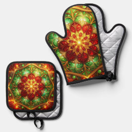 Rood groene decoratie ovenwant & pannenlap set