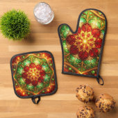Rood groene decoratie ovenwant & pannenlap set (Top down)