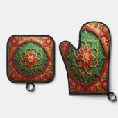 Rood groene decoratie ovenwant & pannenlap set (Voorkant)