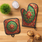 Rood groene decoratie ovenwant & pannenlap set (Top down)