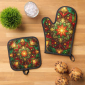 Rood groene decoratie ovenwant & pannenlap set (Top down)