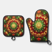 Rood groene decoratie ovenwant & pannenlap set (Voorkant)