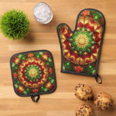 Rood groene decoratie ovenwant & pannenlap set (Top down)