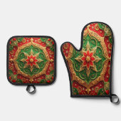 Rood groene decoratie ovenwant & pannenlap set (Voorkant)
