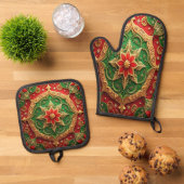 Rood groene decoratie ovenwant & pannenlap set (Top down)