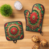 Rood groene decoratie ovenwant & pannenlap set (Top down)