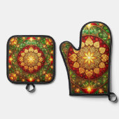Rood groene decoratie ovenwant & pannenlap set (Voorkant)