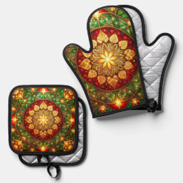 Rood groene decoratie ovenwant & pannenlap set
