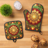 Rood groene decoratie ovenwant & pannenlap set (Top down)