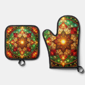 Rood groene decoratie ovenwant & pannenlap set (Voorkant)