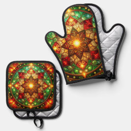 Rood groene decoratie ovenwant & pannenlap set