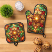 Rood groene decoratie ovenwant & pannenlap set (Top down)