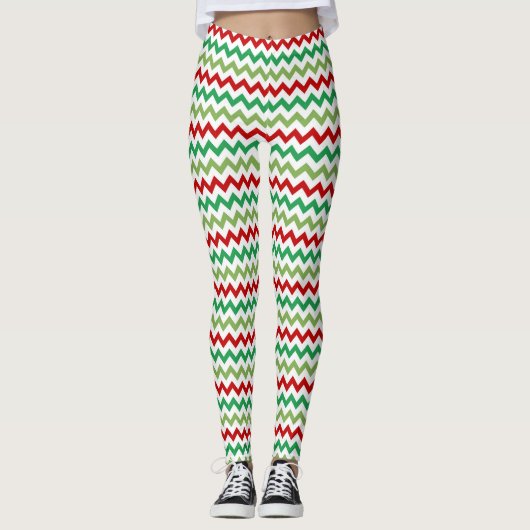 Rood-groene en witte zigzags leggings (Voorkant)