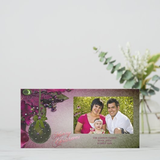  rood groene foto kerst Kaarten (Staand voorkant)