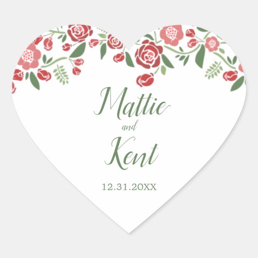 Rood groene herfst bruiloft gepersonaliseerd dank hart sticker (Voorkant)