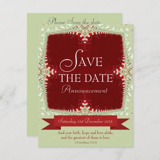 Rood + groene kant Save the Date uitnodiging (Voorkant / Achterkant)