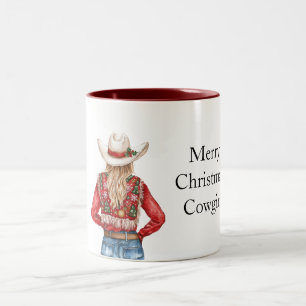 Rood Groene Kerst Cowgirl Blond Tweekleurige Koffiemok