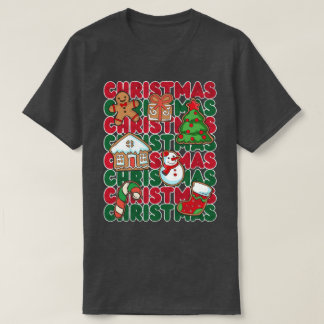 Rood groene kerst gedetailleerde afbeeldingen t-shirt
