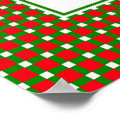 Rood groene Kerst Plaid Kerstman Rendier Poster (Hoek)