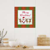 Rood groene Kerst Plaid Kerstman Rendier Poster (Keuken)