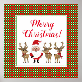 Rood groene Kerst Plaid Kerstman Rendier Poster