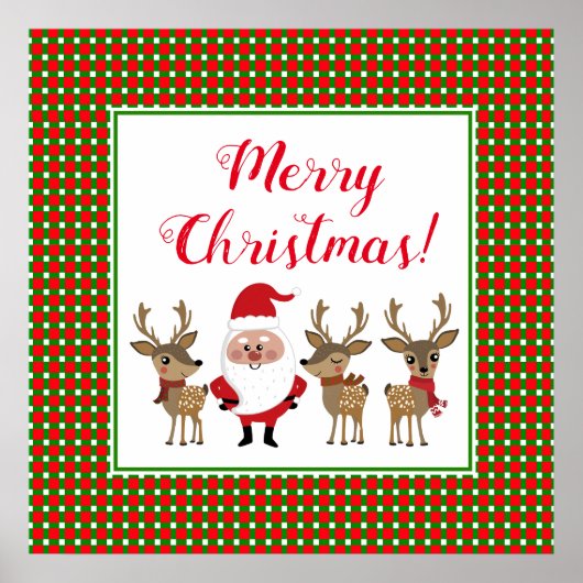 Rood groene Kerst Plaid Kerstman Rendier Poster (Voorkant)
