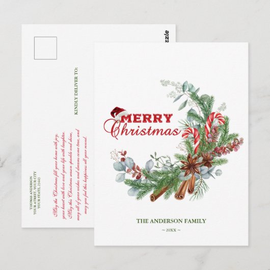 Rood groene kerst typografie groen briefkaart (Voorkant / Achterkant)
