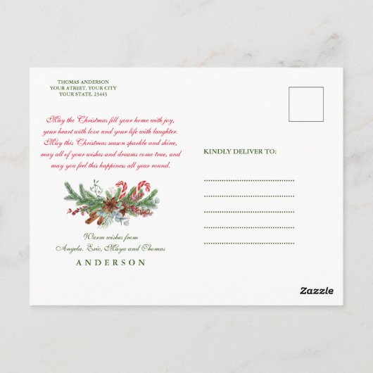 Rood groene kerst typografie groen briefkaart (Achterkant)