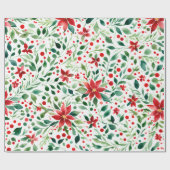 Rood/Groene Kerstbloemen Inpakpapier (Vlak)