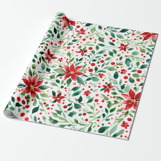 Rood/Groene Kerstbloemen Inpakpapier (Uitgerold)