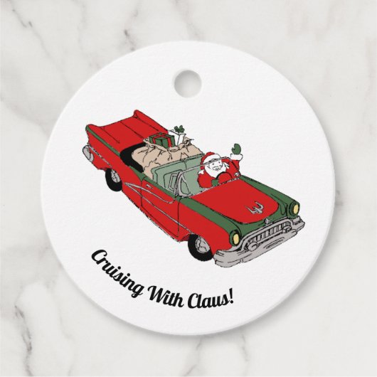 Rood/groene Kerstman in autobaken Bedankjes Labels (Voorkant)