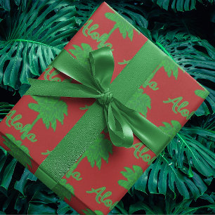 Rood groene palm aloha tropische vakantie cadeaupapier