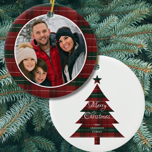 Rood groene ruit foto kerstboom keramisch ornament