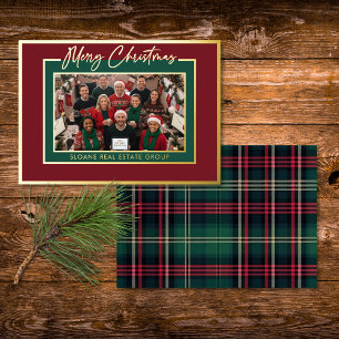 Rood groene ruit Kerstmis script foto Folie Feestdagenkaart