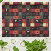 Rood-groene rustieke ruit met harten Kerstvakantie Theedoek (Gevouwen)
