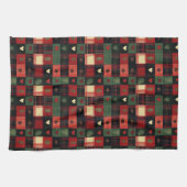 Rood-groene rustieke ruit met harten Kerstvakantie Theedoek (Horizontaal)