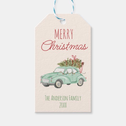  rood groene Waterverf kerstboom Cadeaulabel (Voorkant)