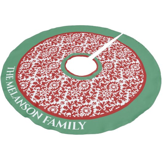 Rood-groene witte Floral Damascus kerstboomrok Kerstboom Rok (Gekanteld)
