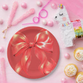 Rood Grote Boog Elegant Papieren Bordje (Feest)